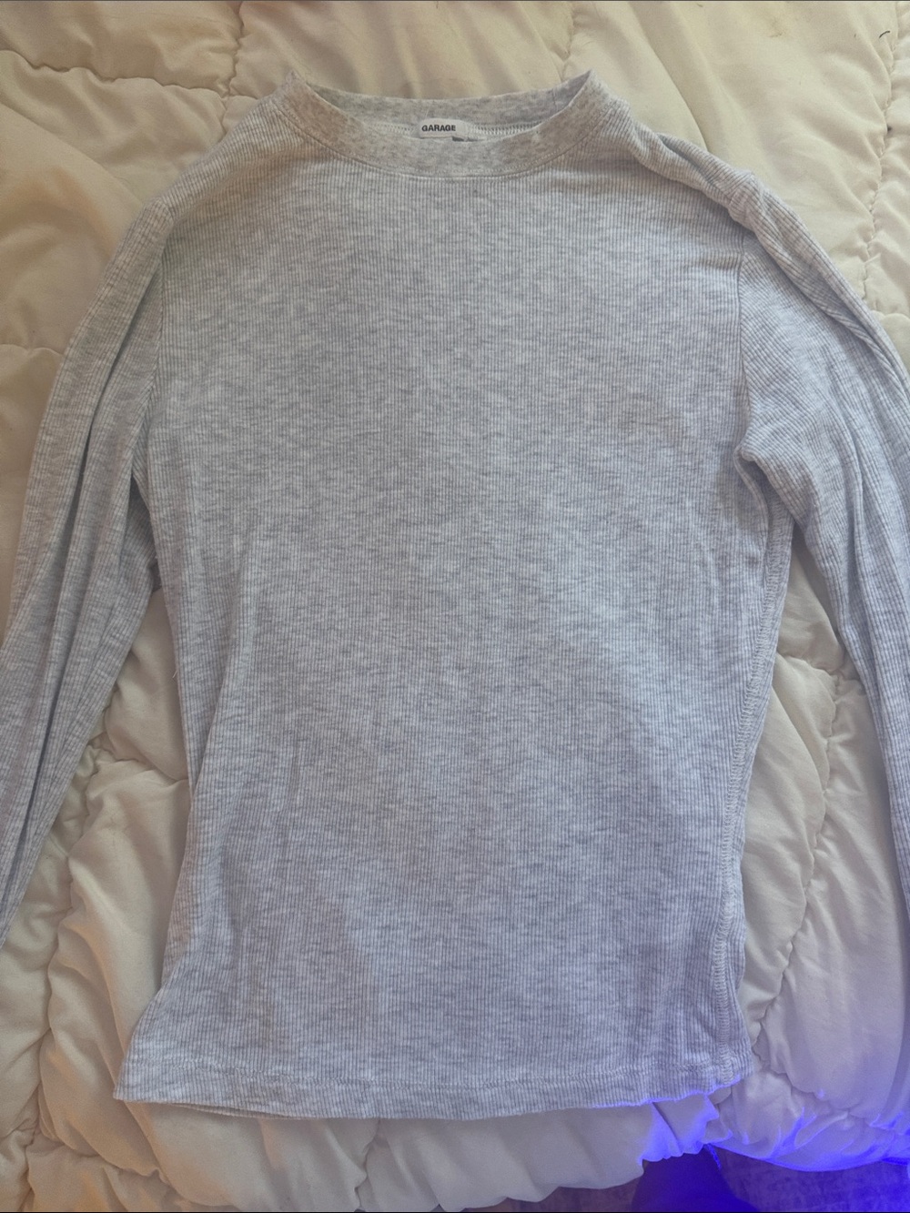 Garage Heather Gray Ribbed Crewneck Long Sleeve